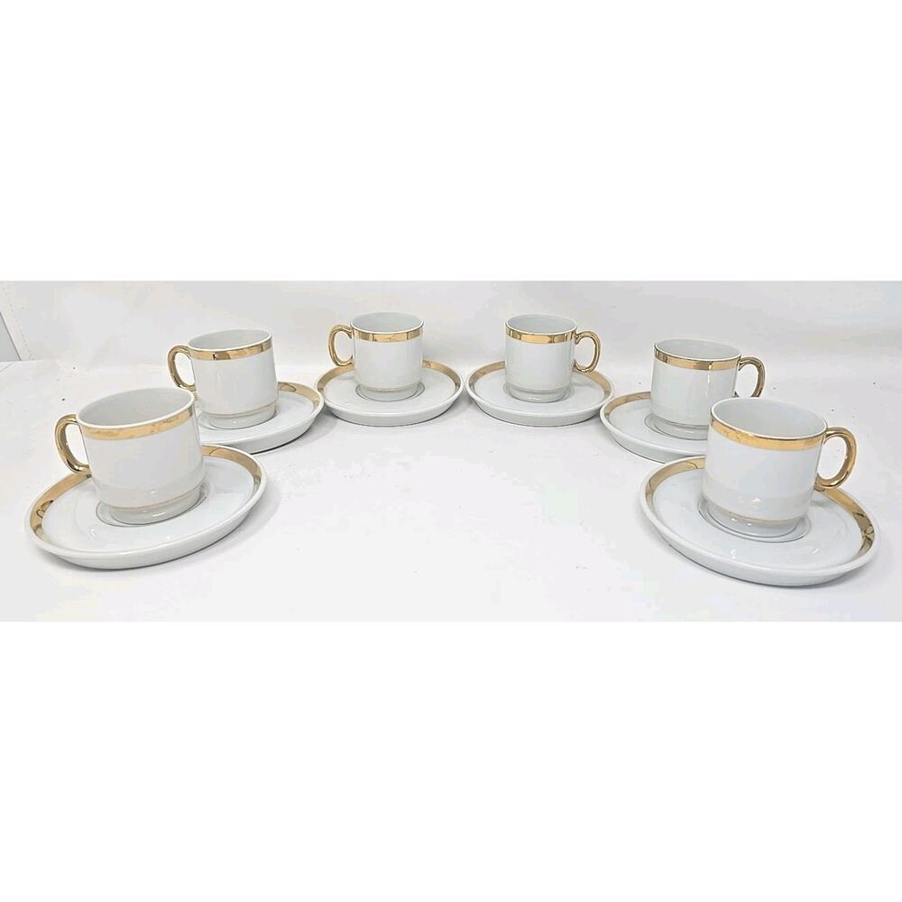 Vtg 6 Royal Crown Midas Touch 24K Gold Trim Tea Cup‎ Demitasse Saucer Set U251